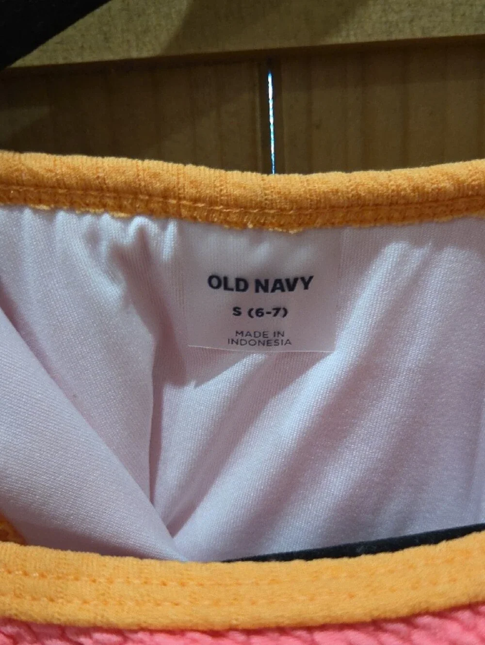 Old Navy Pink and Purple One-Piece Swimsuit with Orange Trim
